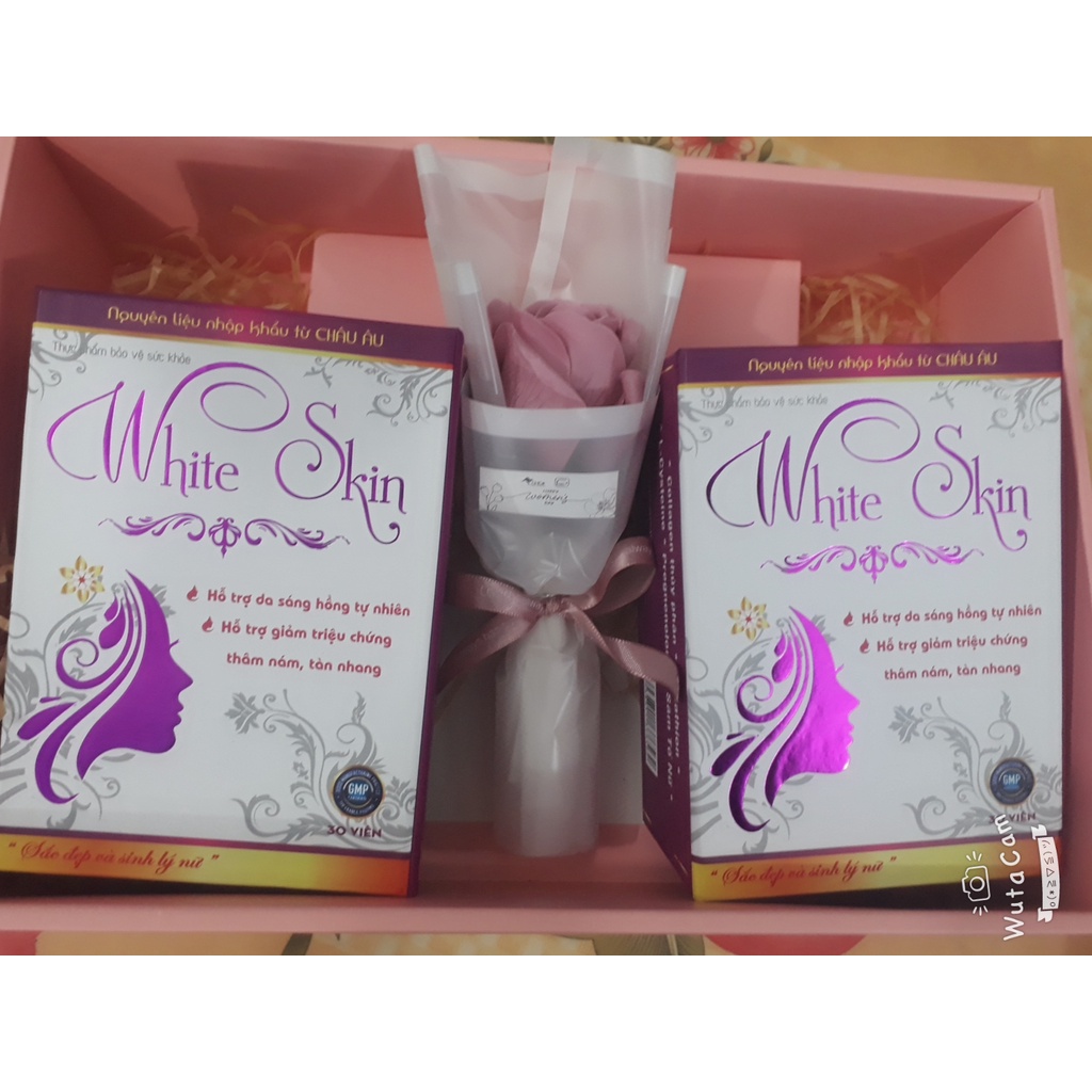 Viên uống nội tiết tố WHITE SKIN, giúp da sáng hồng tự nhiên, giảm thâm, nám, tàn nhang, đồi mồi, mụn trứng cá