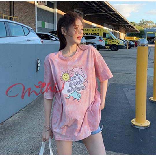 Áo Thun Phông Tay Lỡ Nam Nữ Loang 2 MÀU SIÊU CUTE cổ tròn cotton  -  áo phông nữ hè 2023 đẹp giá rẻ