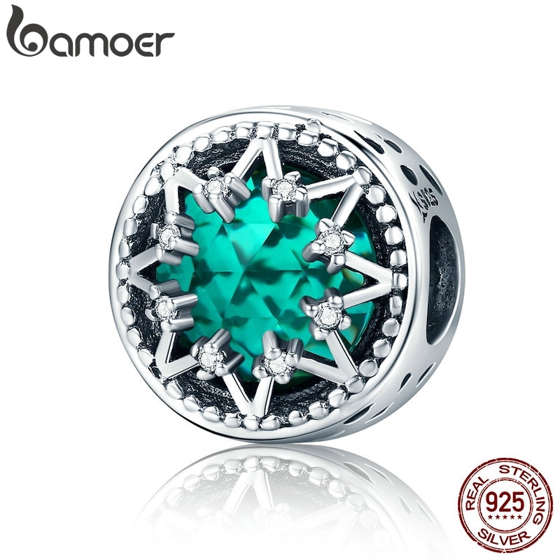 Hạt xỏ vòng tay Bamoer Scc308 bằng bạc 925 họa tiết bông tuyết đính đá sang trọng