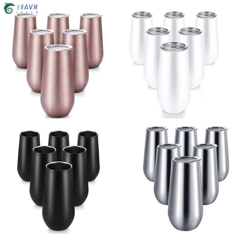 6Pcs Champagne Tumbler Stainless Steel Cocktail with Lips-Black