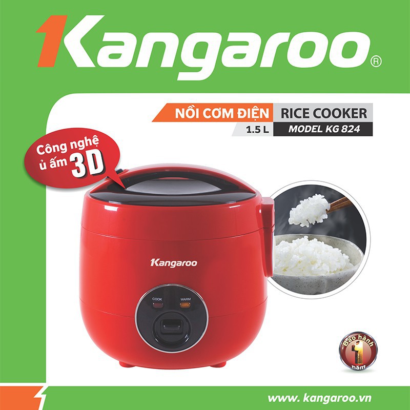 Nồi cơm điện 1.5L Kangaroo KG824 loại cơ  [ BỀN ĐẸP]