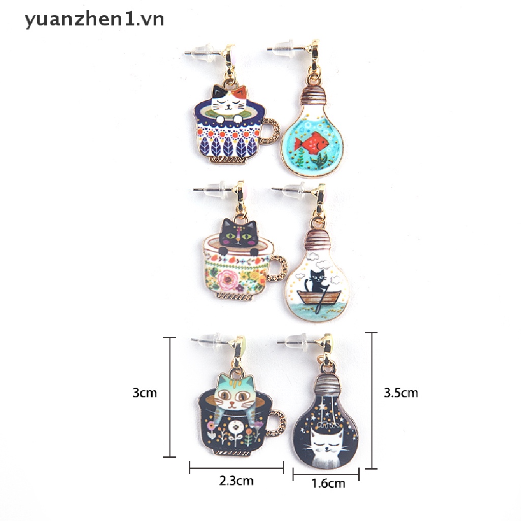 Khuyên Tai Hình Mèo Bóng Đèn Tráng Men Mới Cho Nữ