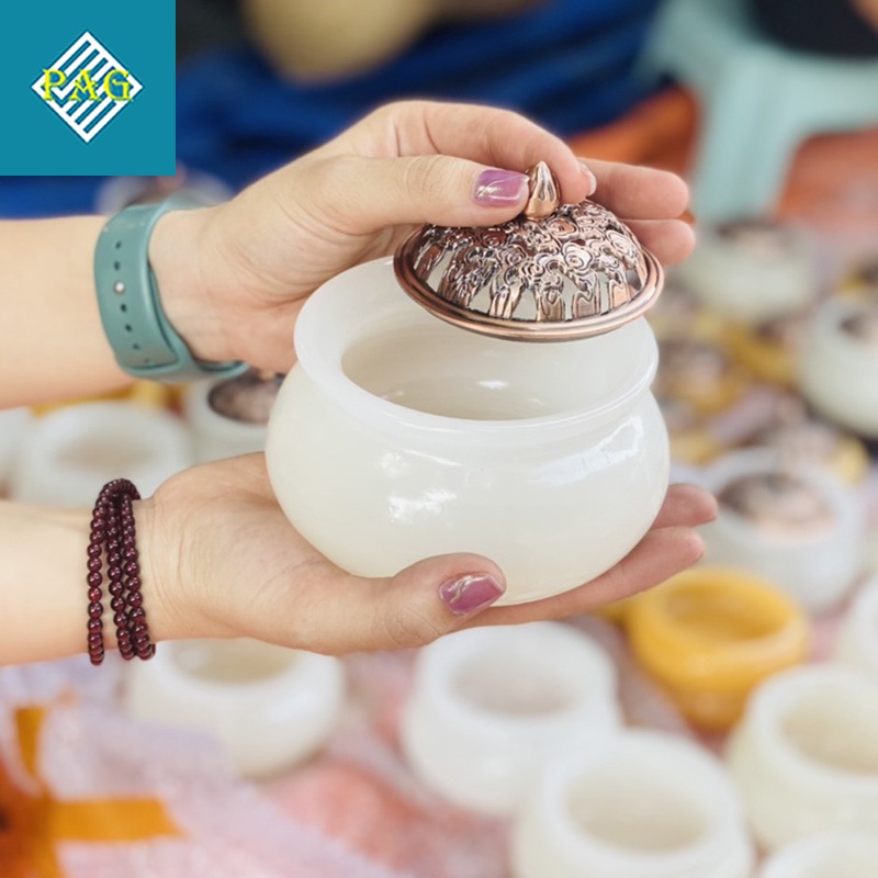 Lư Xông Trầm Hương Cao Cấp Bằng Đá Thiên Nhiên - Nắp Lư Xông Bằng Đồng Nguyên Chất
