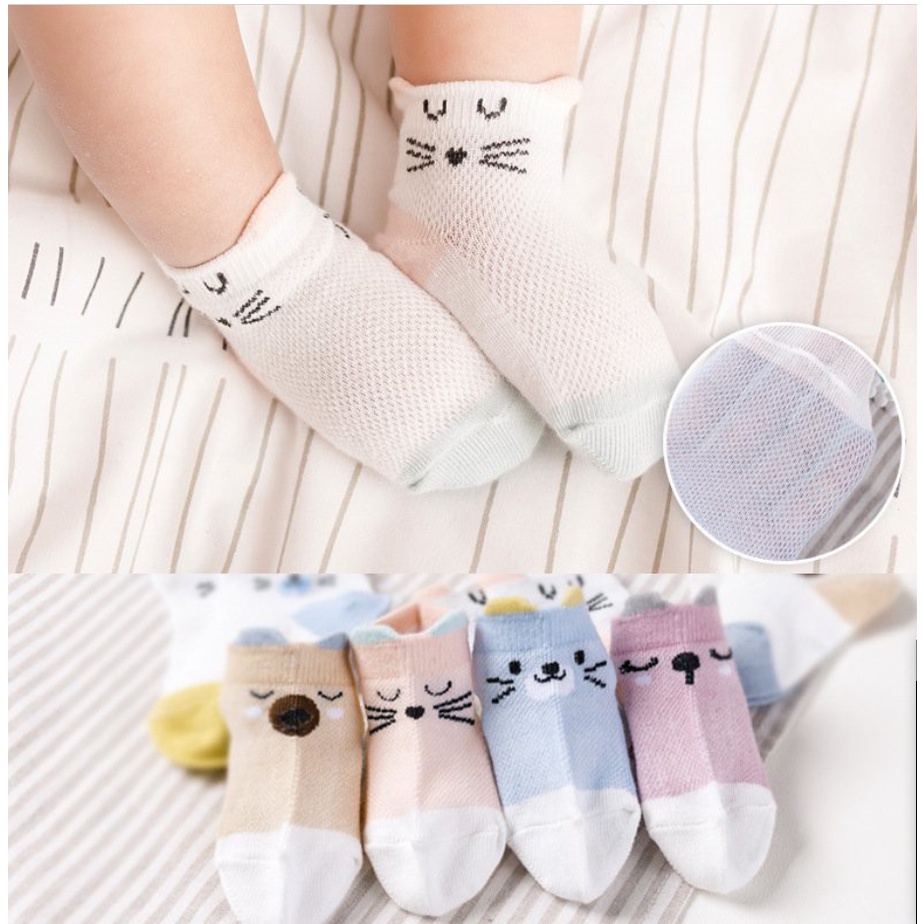 Set 5 đôi tất lưới điều hòa kid sock's thoáng khí, mềm mại dễ thương cho bé trai, bé gái từ 0-3 tuổi