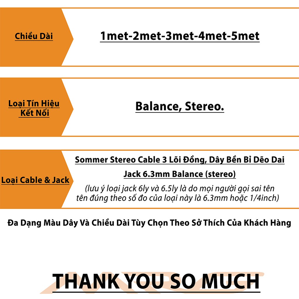 Dây Jack 6.5mm  Stereo Balance TRS Cable 5met 4met 3met 2met 1met, Dây Nhiều Màu