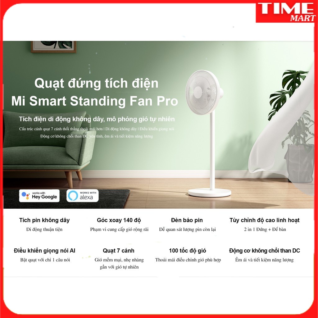 Quạt đứng thông minh tích điện Mi Smart Standing Fan Pro bản quốc tế [TIME_MART siêu thị tiện ích gia đình]
