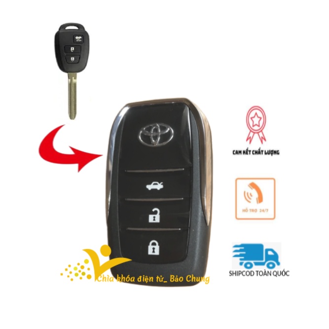 Vỏ chìa khóa xe Vios 2019- 2021 3 nút thẳng, có nút mở cốp