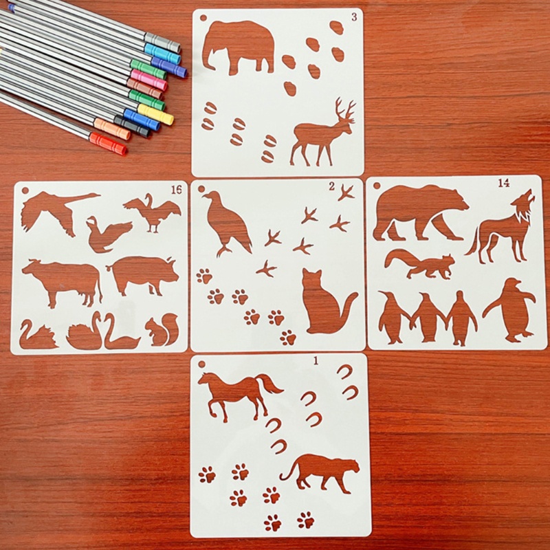 Bộ 16 Khuôn Vẽ Hình Động Vật Dễ Thương