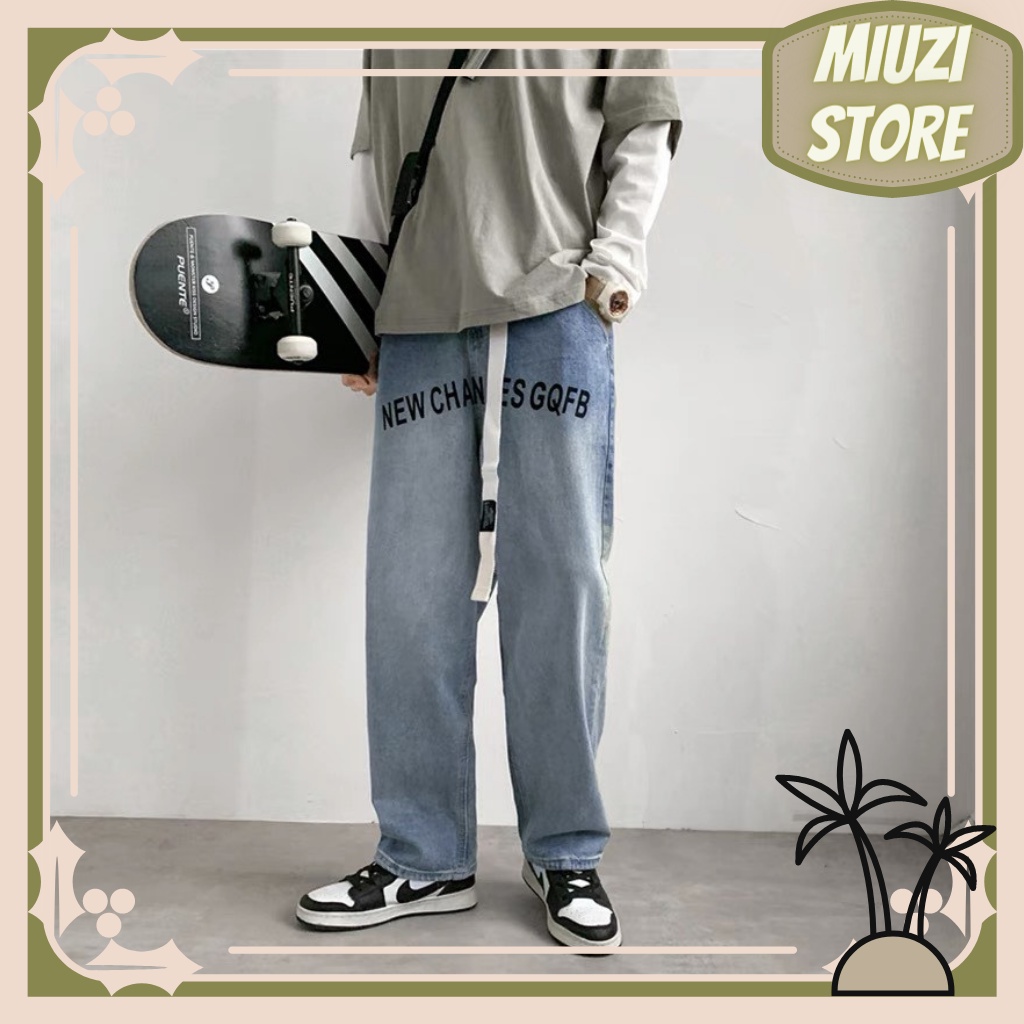 Quần Jean nam ống rộng bán chạy nhất 2021 Quần jean nam Miuzi chữ họa tiết DT003