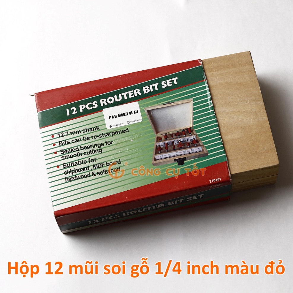 Hộp 12 mũi soi gỗ cốt 6.35mm đỏ