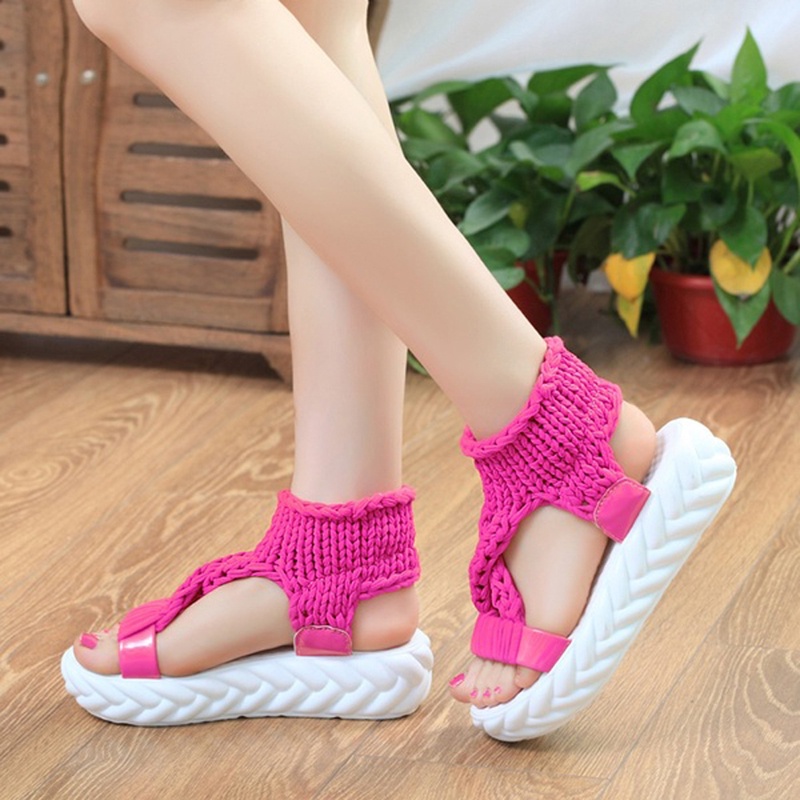 Giày sandal nữ đan len hở ngón thời trang