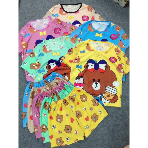 🍄ĐỒ BỘ THUN ĐÙI HÌNH GẤU NÂU NHIỀU MÀU MẶC NHÀ🍄