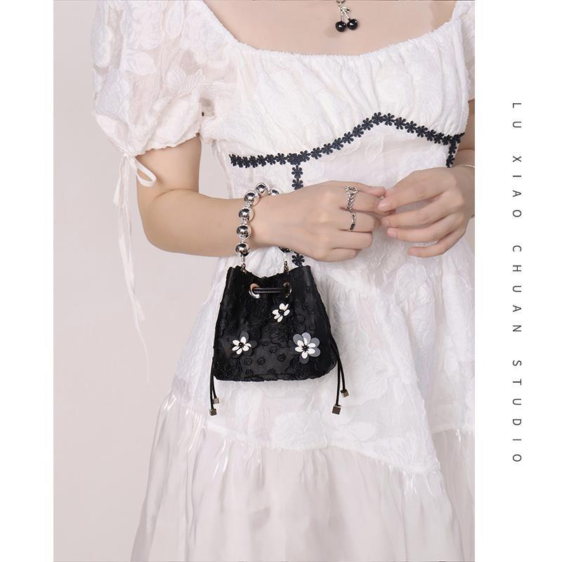 Túi bucket jacquard dây rút nhỏ thời trang mới mùa hè