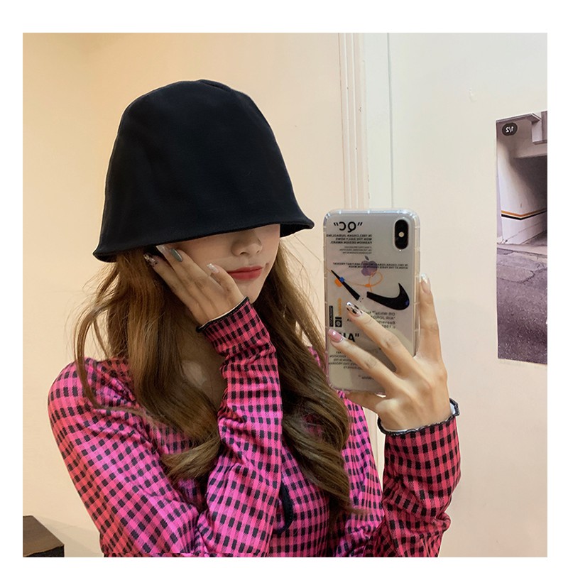 Nón xô Bucket trơn che mặt Retro Ulzzang Hàn Quốc Mũ nón Bucket Chống nắng Chất Cotton mềm Nhật Bản