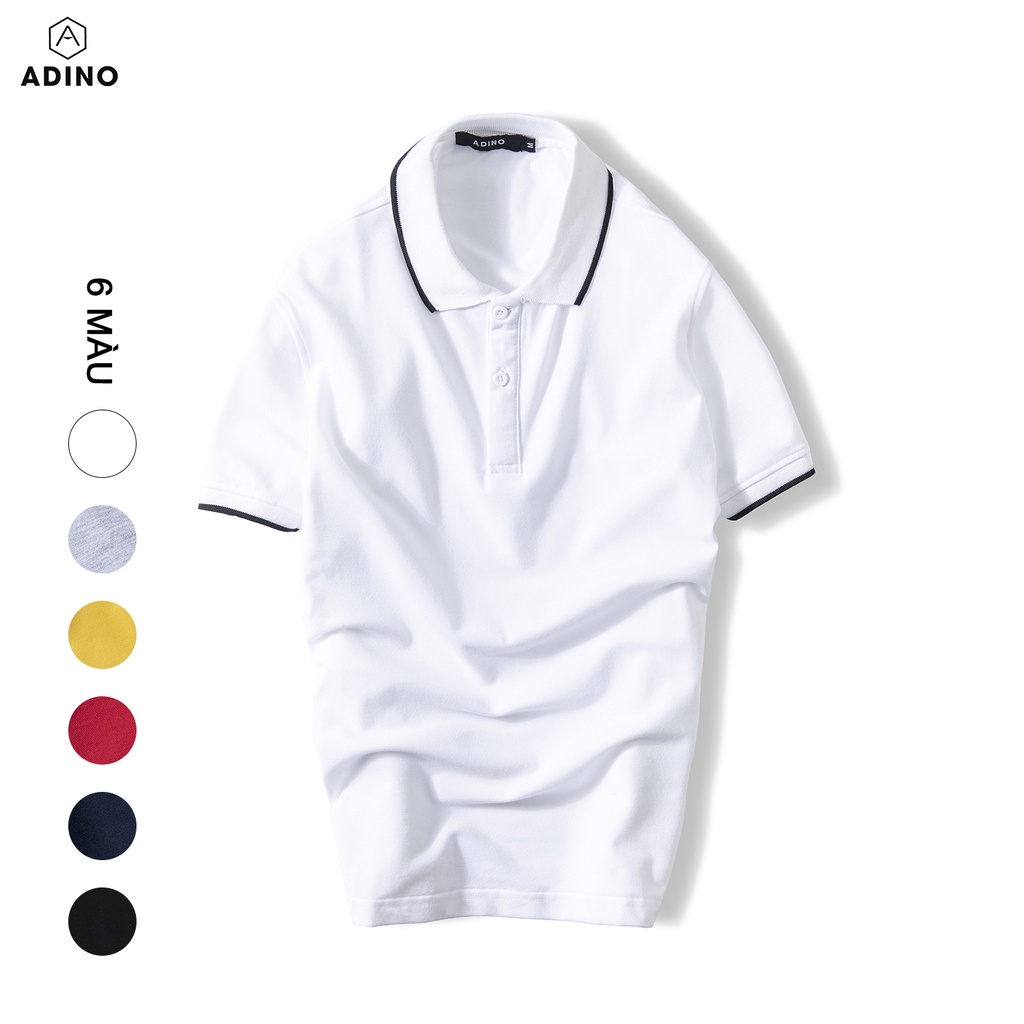 Áo polo nam ADINO màu trắng phối viền vải cotton co giãn dáng công sở slimfit trẻ trung AP71