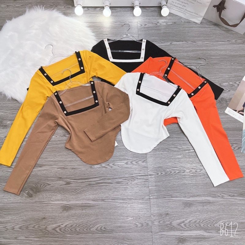 Áo cổ vuông vạt bầu phối nút 2 bên sang chảnh A15..