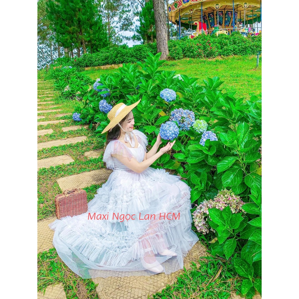 Đầm maxi đi biển dự tiệc lưới tầng cánh tiên - Maxi Ngọc lan