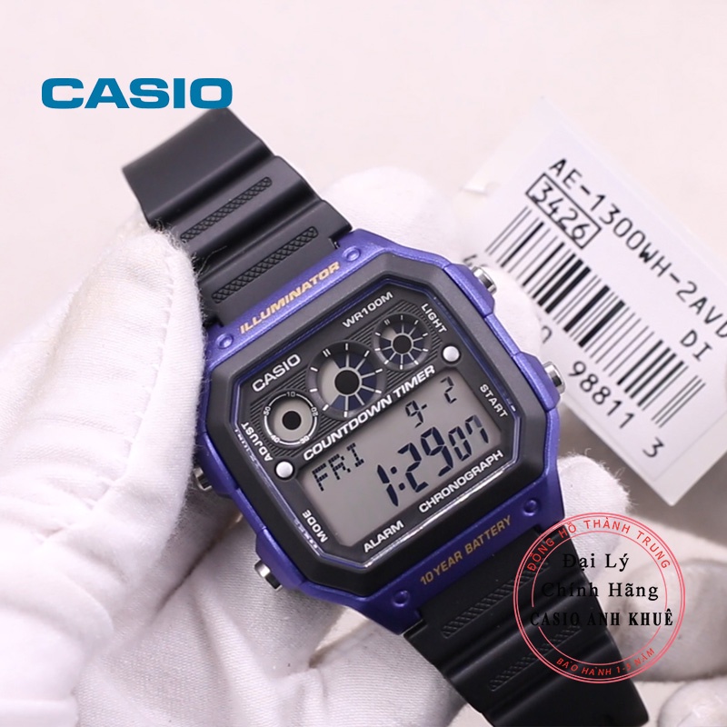 Đồng hồ nam Casio AE-1300WH-2AVDF vỏ xanh mặt vuông hiện đại