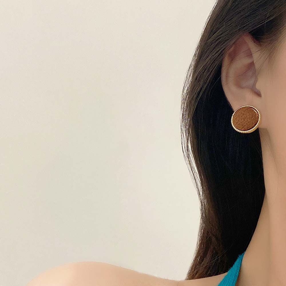 Bông tai hình tròn bằng vải len màu trơn phong cách Hàn Quốc sang trọng thời trang cho nữ