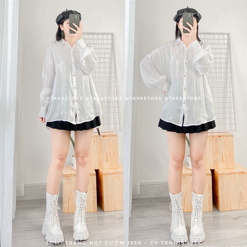 Áo sơmi trắng nút cườm