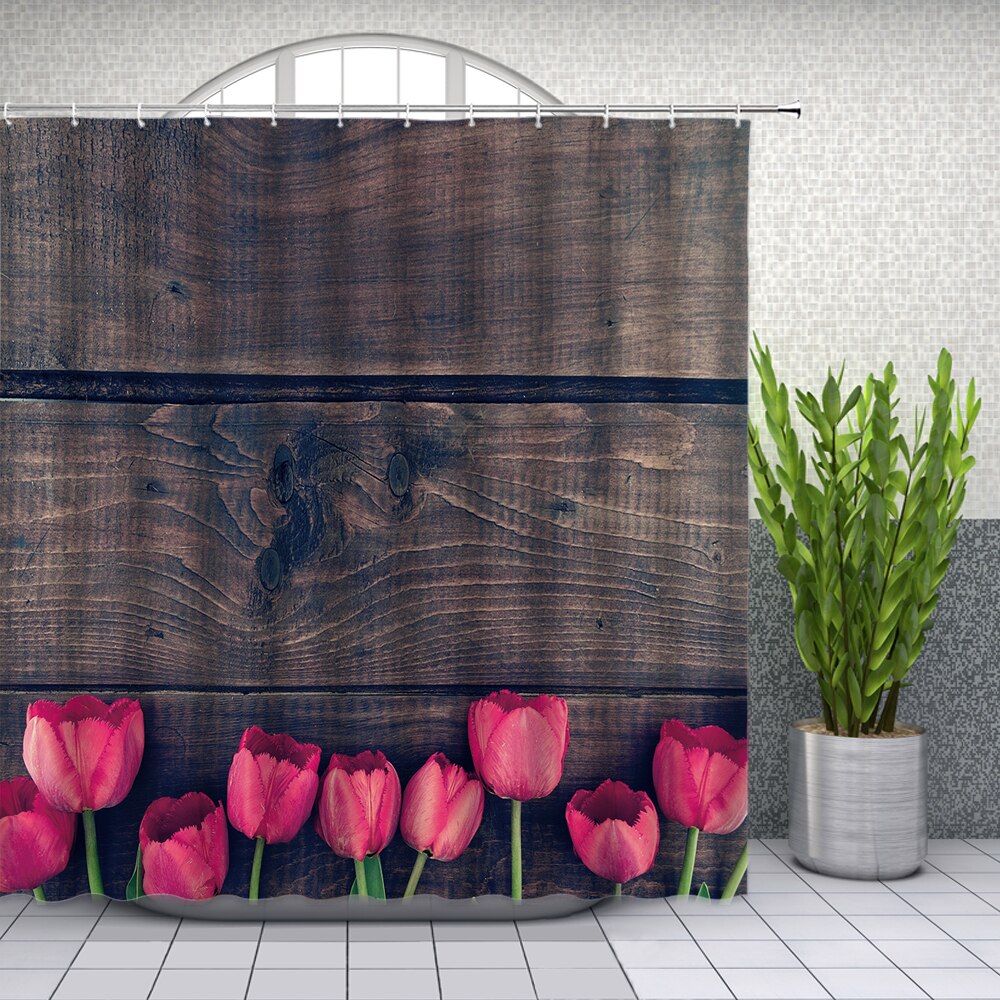 Rèm Treo Phòng Tắm Bằng Vải Polyester In Hình Hoa Tulip