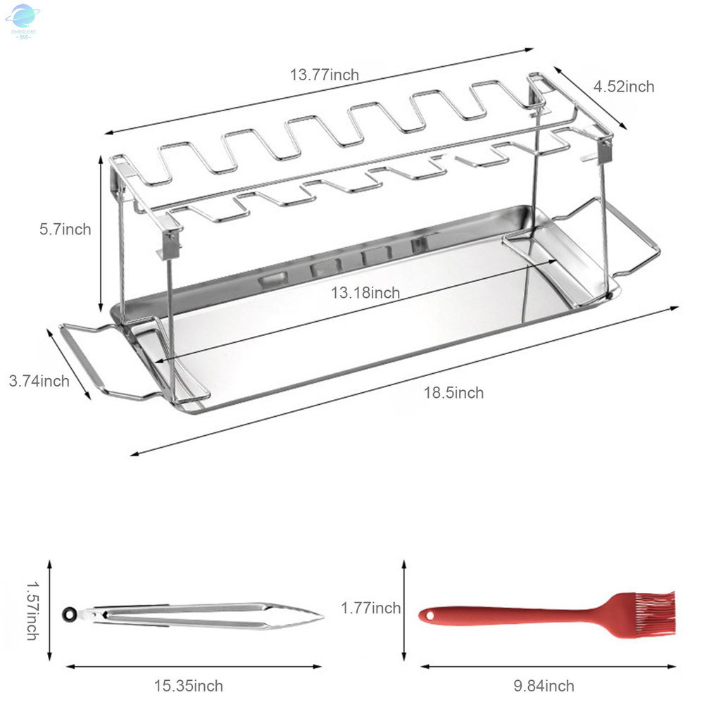 O&G Chicken Leg Wing Rack 14 Slots Stainless Steel Metal Roaster Stand with Drip Tray for Smoker Grill Oven BBQ Picnic