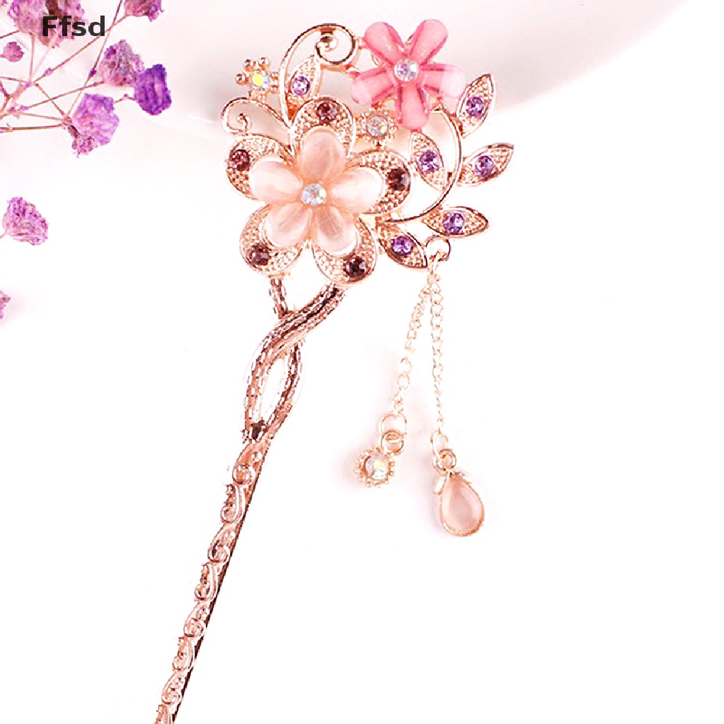 {Ffsd} Kẹp Tóc Đính Đá Mắt Mèo Đôi Hình Bông Hoa