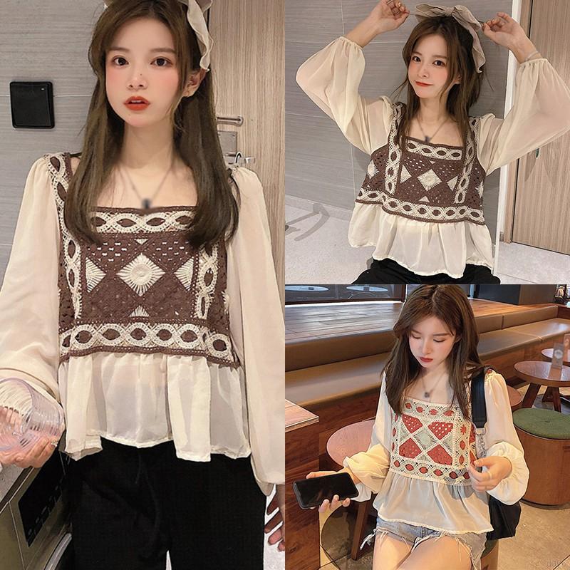 Fashion Wild Korean Western Style Design Sweet Women Long-sleeved Chiffon Shirt