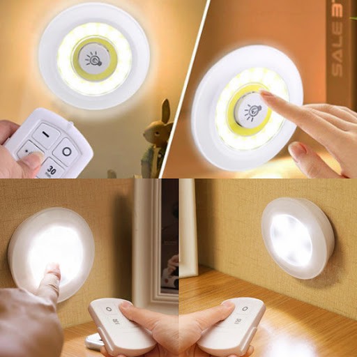 Bộ 3 đèn LED mini gắn tường tủ kèm điều khiển từ xa, có chức năng hẹn giờ tắt 2 chế độ sáng