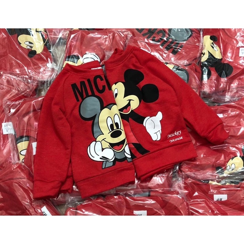 Set 2 áo nỉ Micky đỏ bé trai bé gái