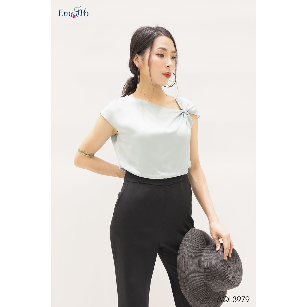 Bộ Jumpsuit lót hai dây, phối vảI thân trên, rúm bèo lệch vai Emspo AQL3979