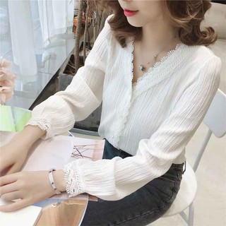 Sơ mi voan cổ V nữ kèm ảnh thật