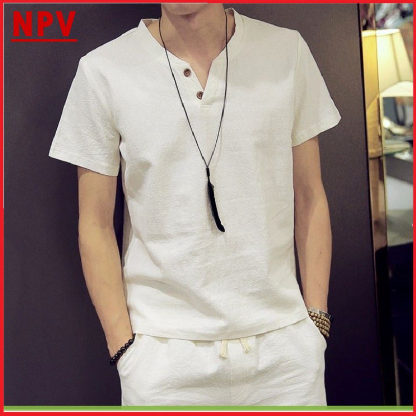 Áo đũi nam cộc tay NPV chất đũi thái mát thoáng khí, áo thun nam cổ tàu thời trang mặc chuẩn form | BigBuy360 - bigbuy360.vn