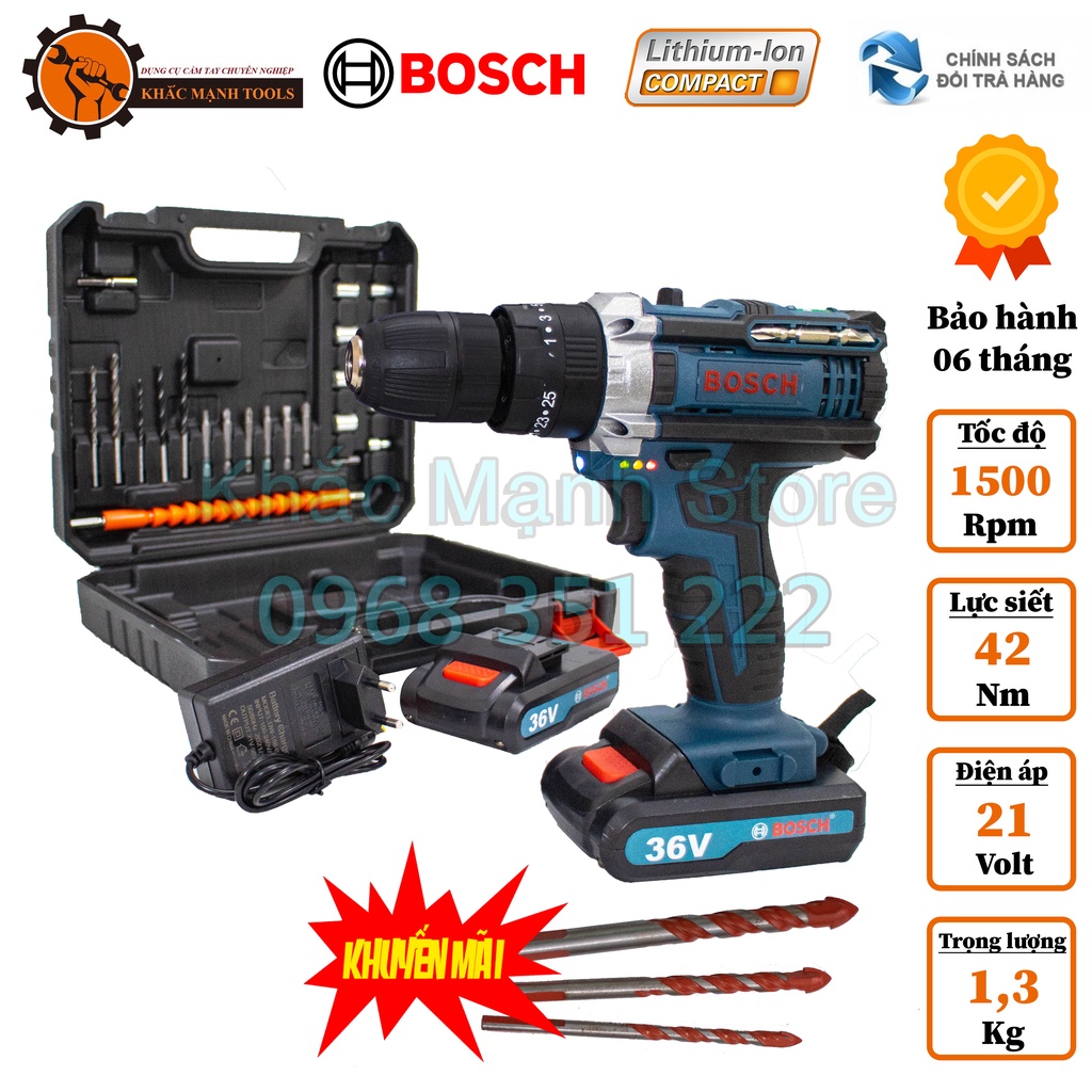 Máy Khoan Pin BOSCH 36V Có Búa, Tặng kèm 3 mũi khoan bê tông