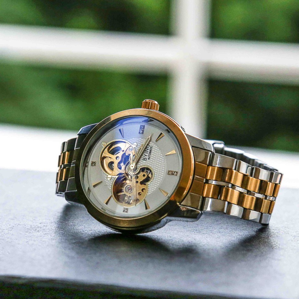 Đồng hồ cơ automatic Byino- Đồng hồ nam chính hãng chống nước dây kim loại bảo hành 24 tháng - oria watch