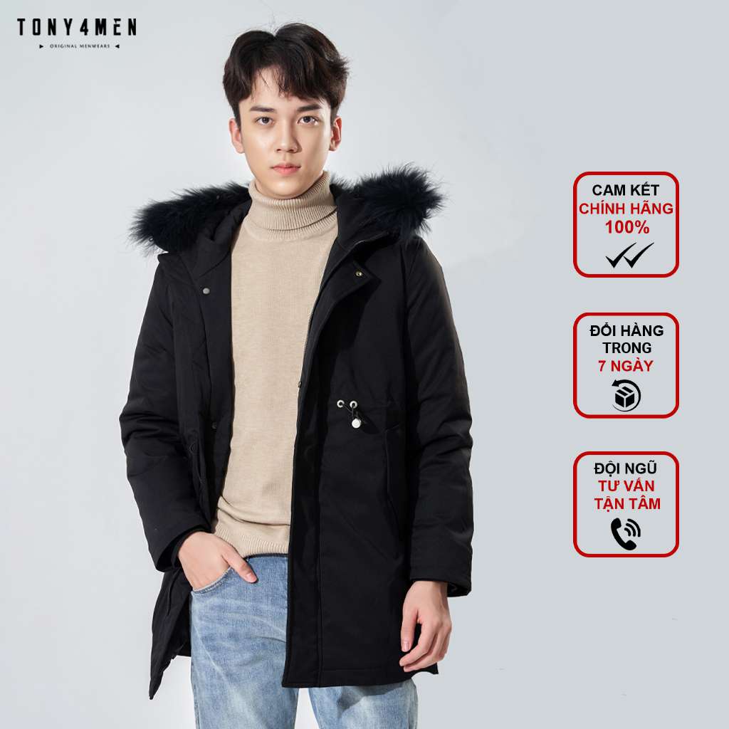 Áo Khoác Phao Dáng Dài TONY4MEN Chất Vải Cao cấp Siêu Ấm Có Mũ Lông 6060