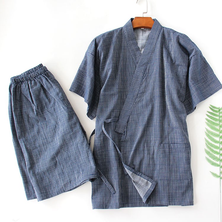 Bộ Đồ Ngủ Tay Ngắn Chất Cotton Phong Cách Kimono Nhật Bản Thời Trang Mùa Hè Cho Nam