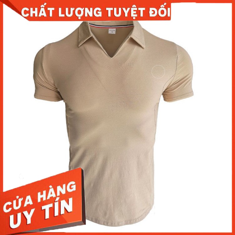 HÀNG CAO CẤP -  ✻Mùa hè quần áo thể dục thao thun cổ chữ V công sở nam ve POLO cotton cơ bắp anh em co giãn bộ đồ tập ng