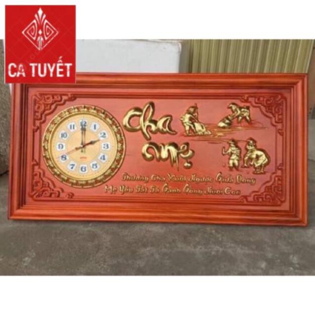 Tranh đồng hồ CHA MẸ gỗ hương