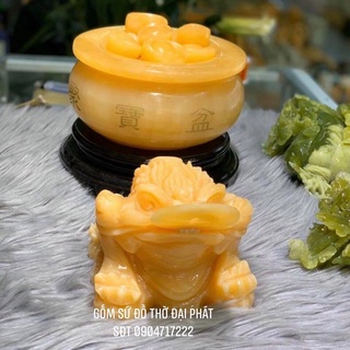 Cóc ngậm tiền, thiềm thừ cóc 3 chân ngậm tiền tài lộc đá ngọc hoàng long 500gr