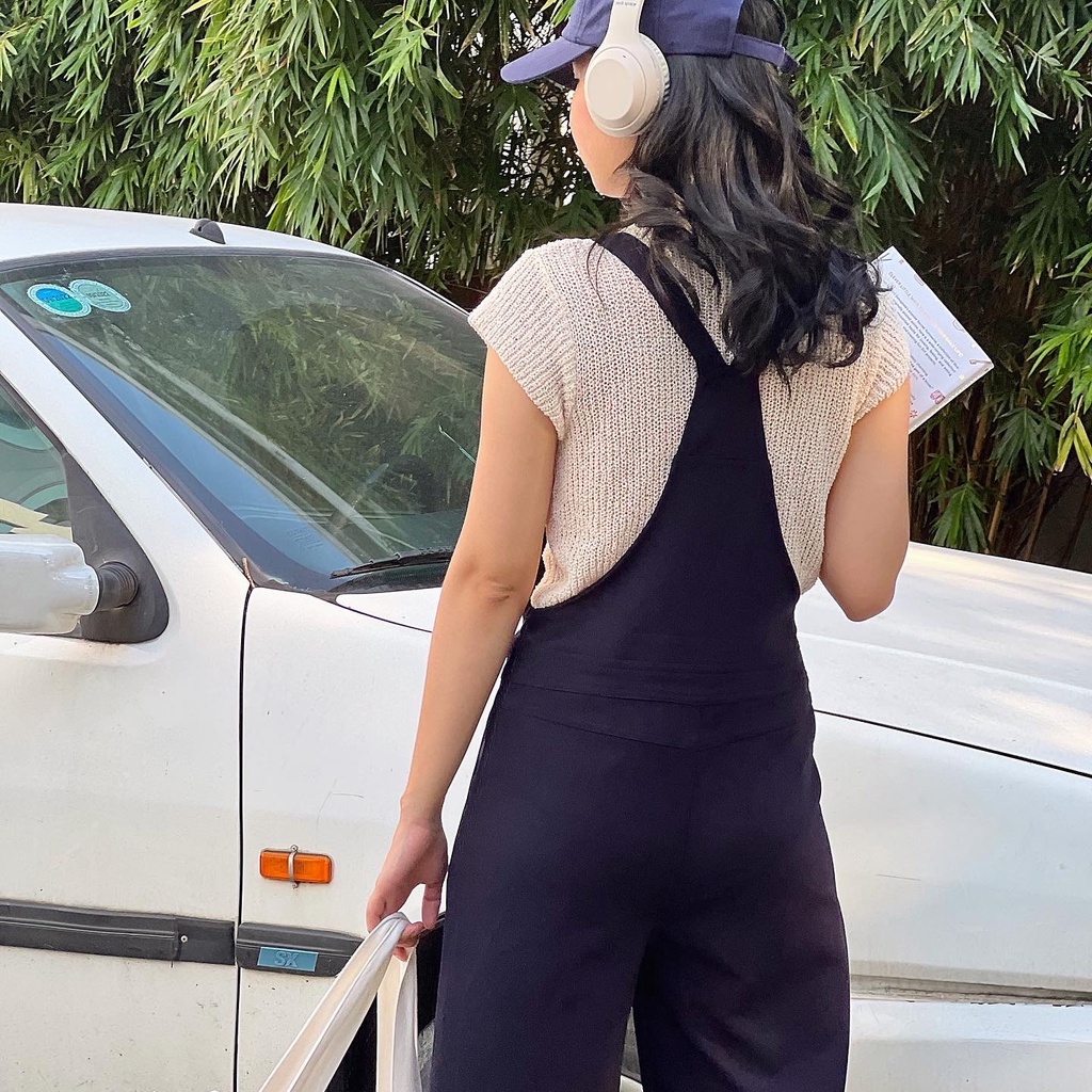 Quần yếm vải màu xanh navy Naked by V - College Overalls