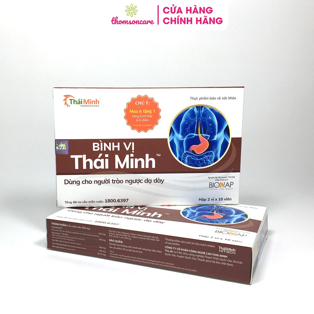 Bình Vị Thái Minh - Hỗ trợ ngăn ngừa loét dạ dày - Hộp 20 viên - mua 6 tặng 1 bằng tem tích điểm