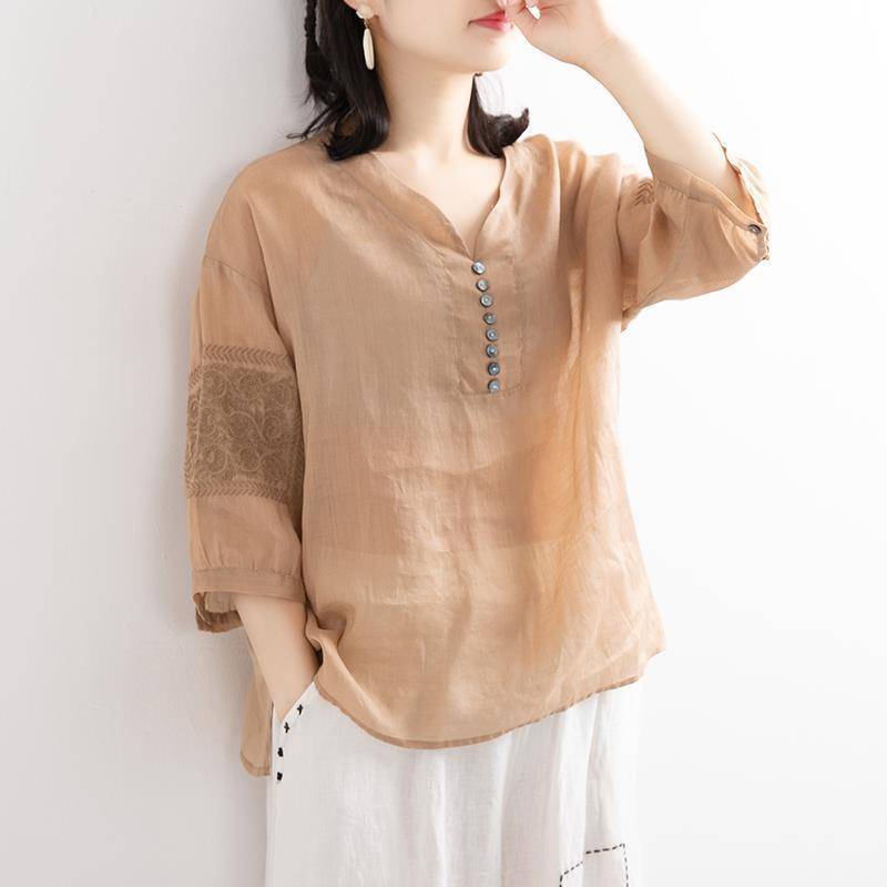Áo Sơ Mi Cotton Nguyên Chất Cổ Chữ V Thêu Họa Tiết Dân Tộc Thời Trang Mùa Hè 2022 VC.BS5.100%