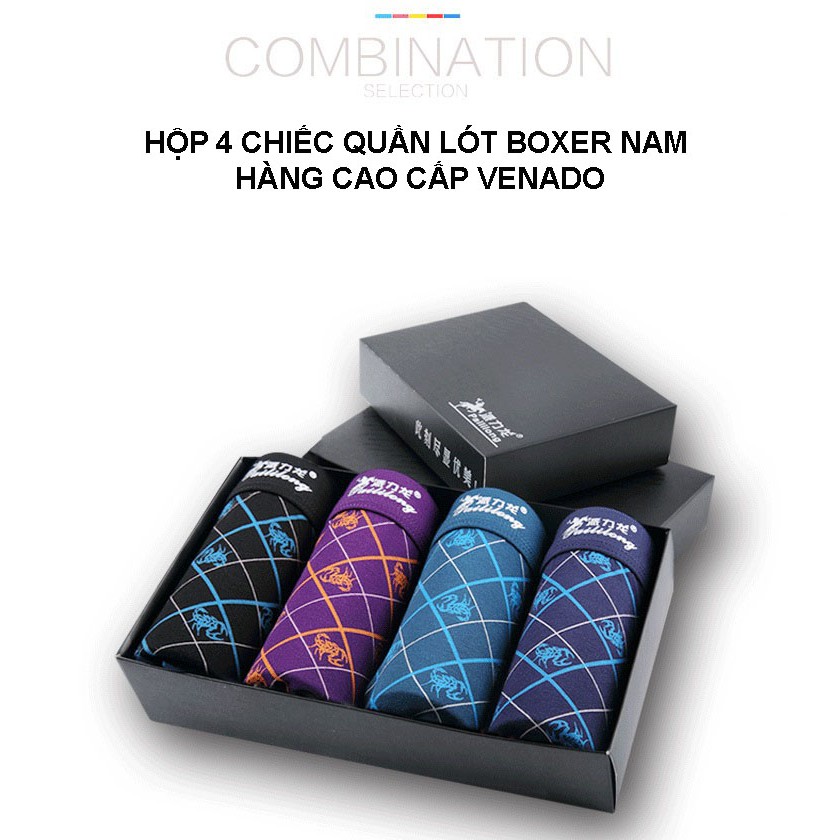 Combo 4 Quần Lót Nam Họa Tiết Cực Hot 2020 Quần Sịp Đùi Nam Thông Hơi Vải Cao Cấp - VENADO