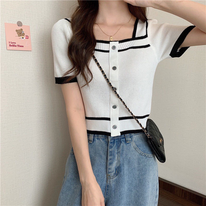 Áo Len Nữ Cổ Vuông, Áo Crotop Nữ Chất Len Phối Quần Chân Váy Siêu Xinh