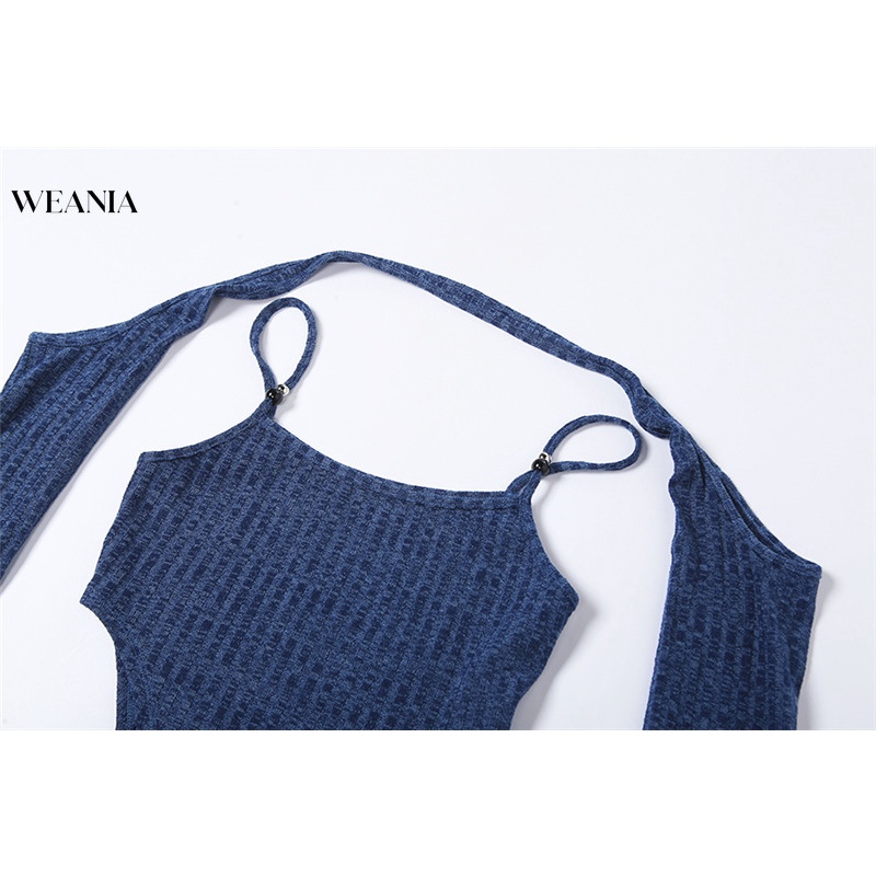 Set Bodysuit Dệt Kim Tay Dài + Quần Lưng Cao Thiết Kế Quyến Rũ Cho Phái Nữ