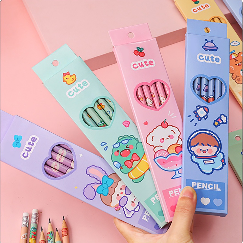 Hộp bút chì HB bằng gỗ hình con vật cute dễ thương 6 cây (19cm)