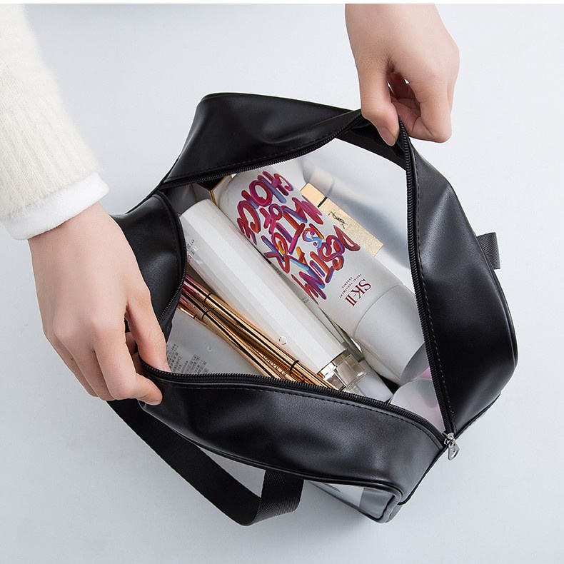 Túi đựng mỹ phẩm đi du lịch WASH BAG trong suốt, chống thấm, dung tích lớn, có quai xách tiện lợi