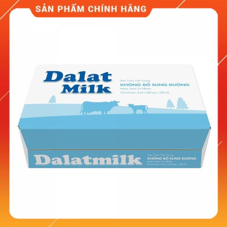 THÙNG 48 HỘP SỮA TƯƠI TIỆT TRÙNG ĐÀ LẠT MILK 180ML KHÔNG ĐƯỜNG/ ÍT ĐƯỜNG/ CÓ ĐƯỜNG/ DALAT MILK