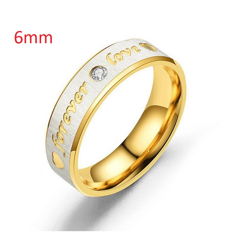 012- Nhẫn cặp đôi forever love, Nhẫn thép không gỉ vàng 4mm 6mm